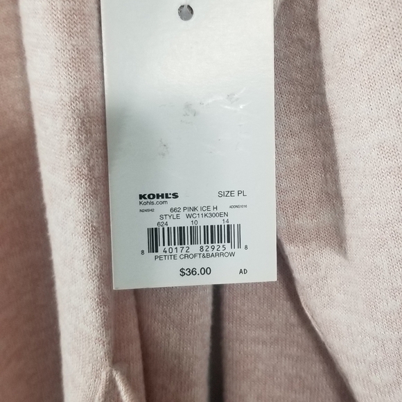 Croft & Barrow NWT Open Front Cardigan. Dual Front Pockets. Size Petite Large. - Picture 6 of 9